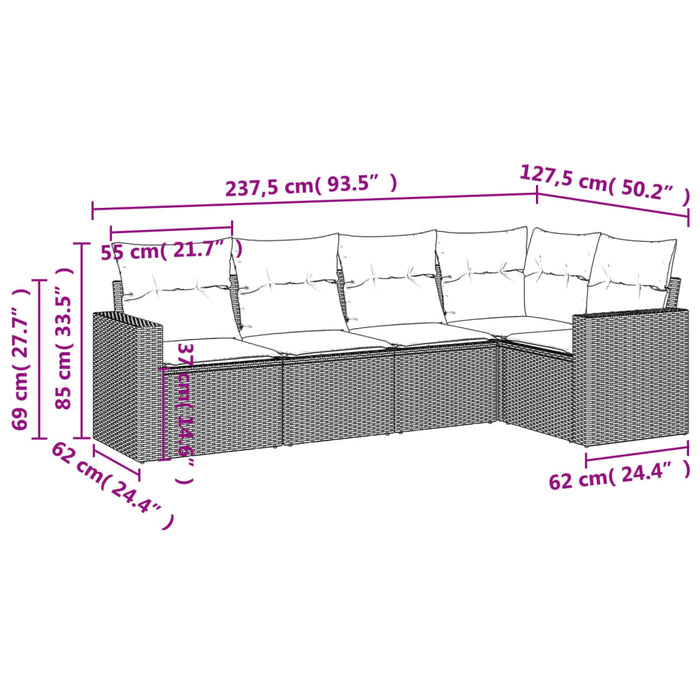 Set Divano da Giardino 5 pz con Cuscini Grigio in Polyrattan 3251267