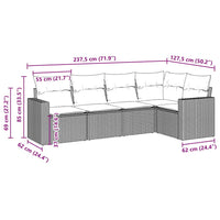 Set Divano da Giardino 5 pz con Cuscini Marrone in Polyrattan