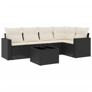 Set Divano da Giardino 6 pz con Cuscini Nero in Polyrattan