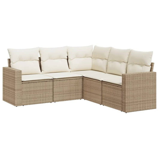 Set Divano da Giardino 5 pz con Cuscini Beige in Polyrattan