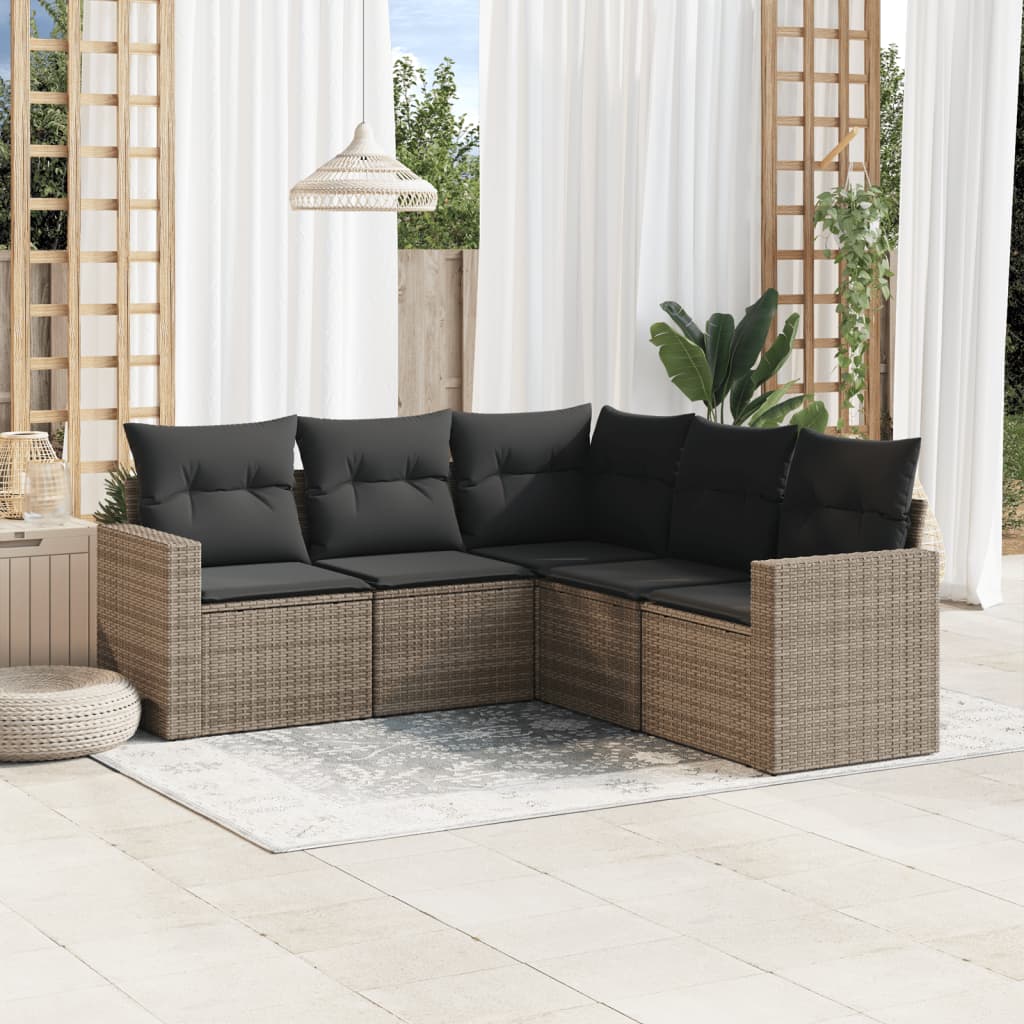 Set Divano da Giardino 5 pz con Cuscini Grigio in Polyrattan 3251287