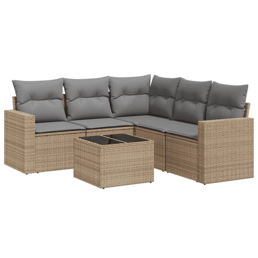 Set Divano da Giardino 6 pz con Cuscini Beige in Polyrattan 3251296