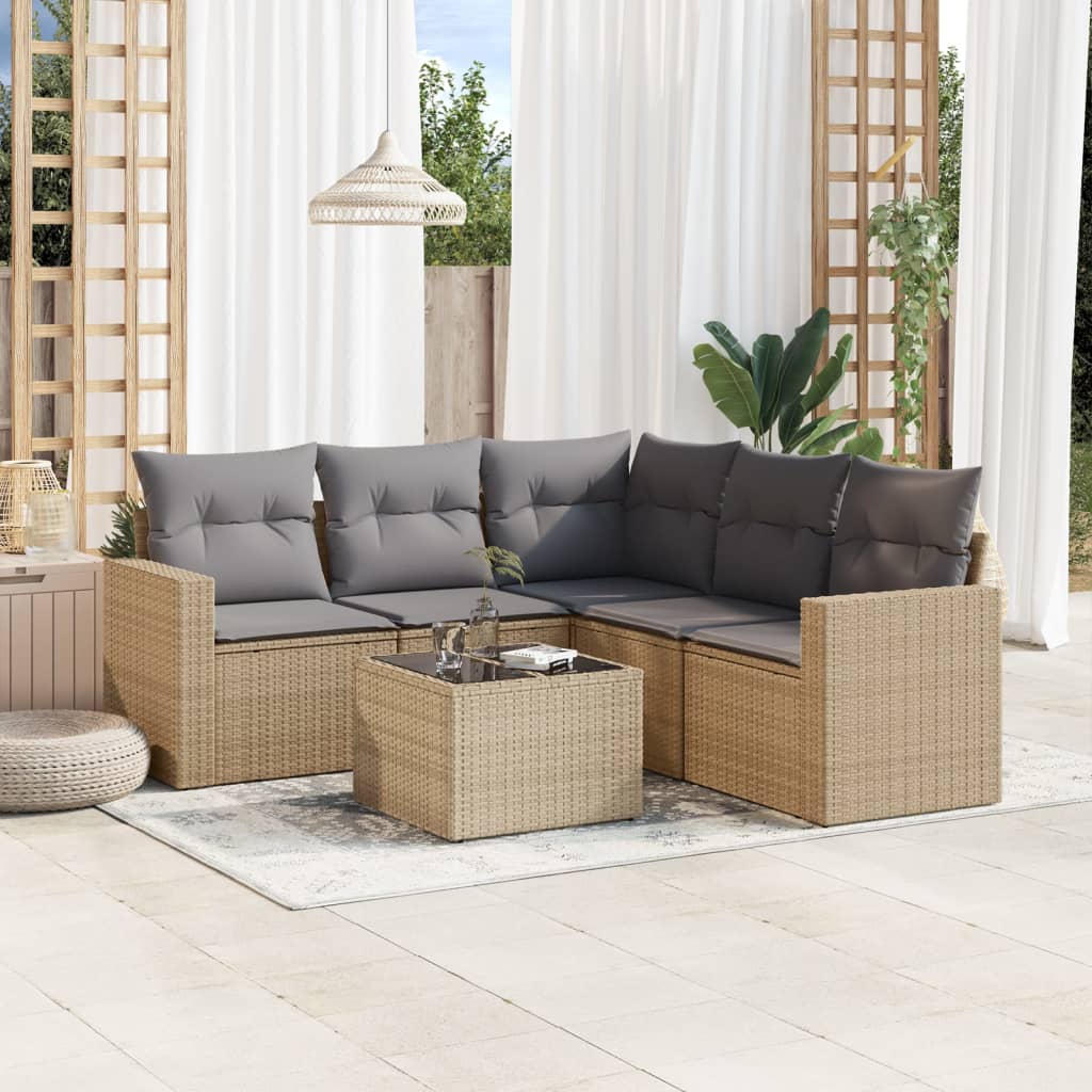 Set Divano da Giardino 6 pz con Cuscini Beige in Polyrattan 3251296