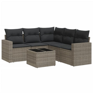 Set Divano da Giardino 6 pz con Cuscini Grigio in Polyrattan 3251297