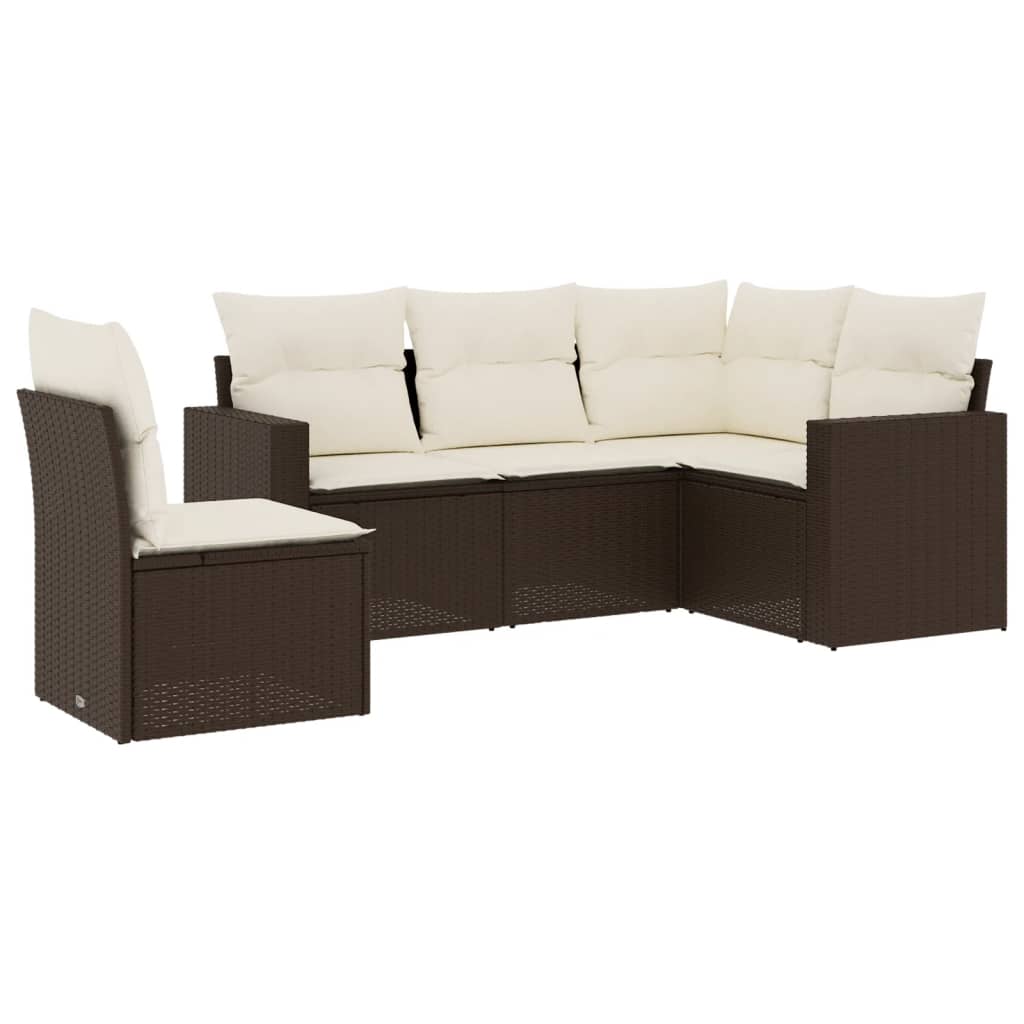 Set Divano da Giardino 5 pz con Cuscini Marrone in Polyrattancod mxl 110978