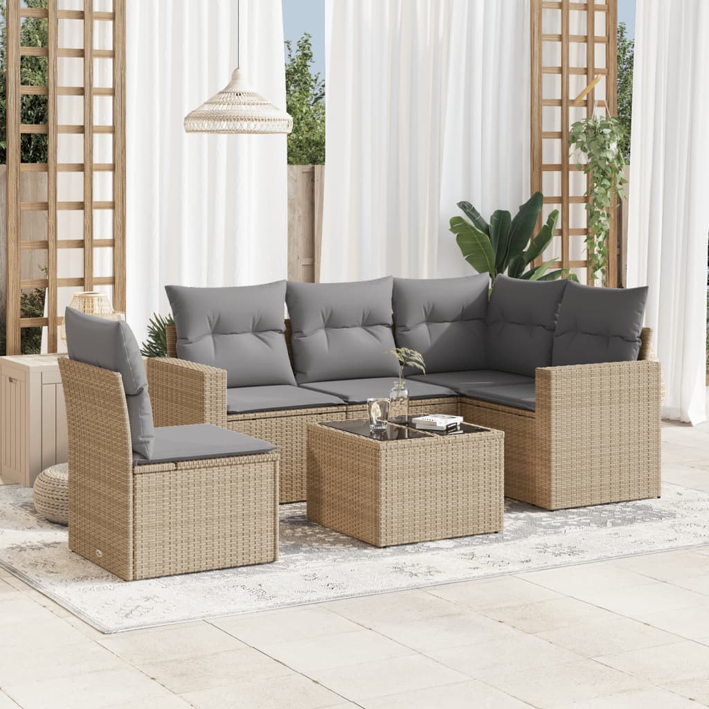 Set Divano da Giardino 6 pz con Cuscini Beige in Polyrattan 3251316