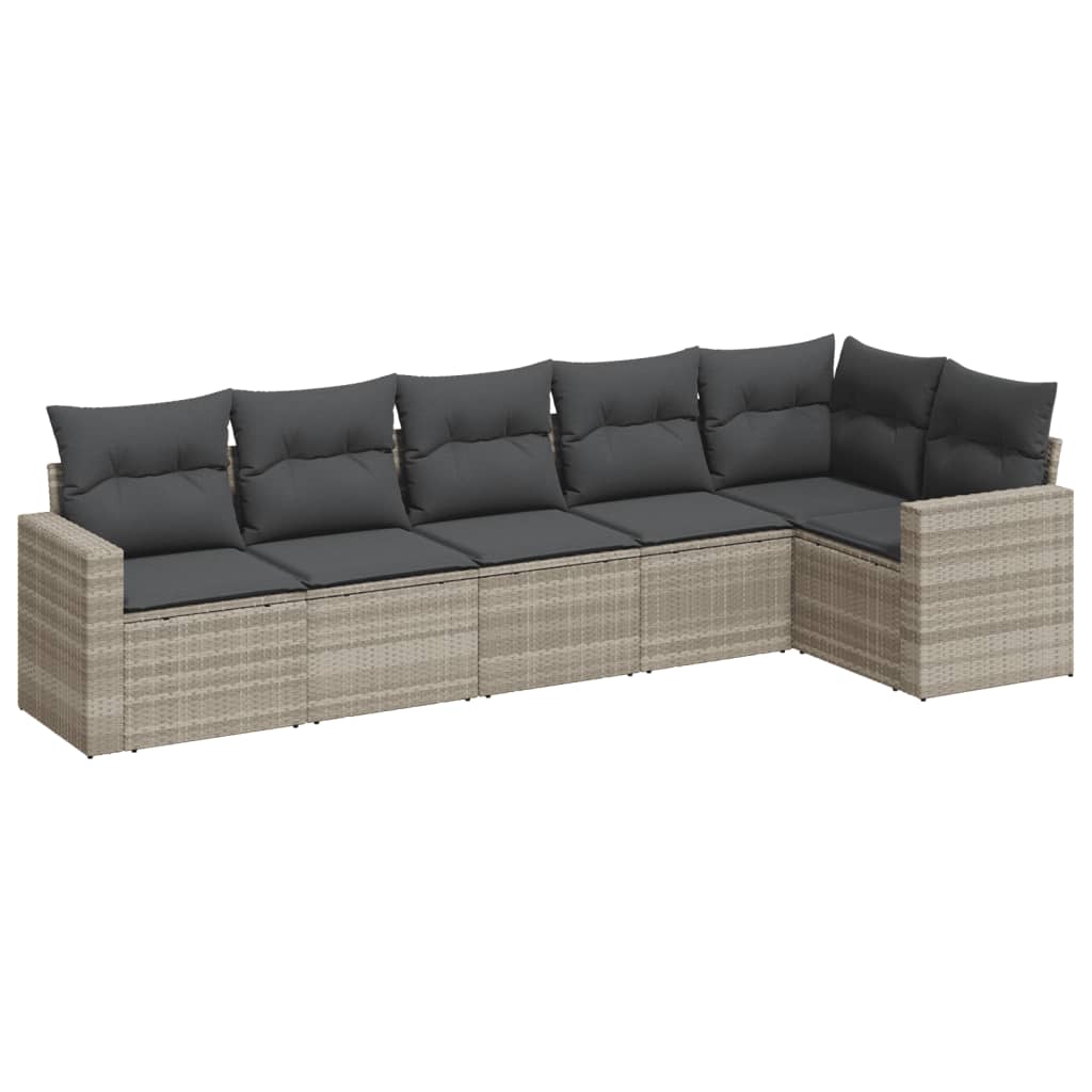 Set Divano da Giardino 6pz con Cuscini Grigio Chiaro Polyrattan