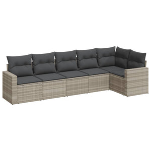 Set Divano da Giardino 6pz con Cuscini Grigio Chiaro Polyrattan