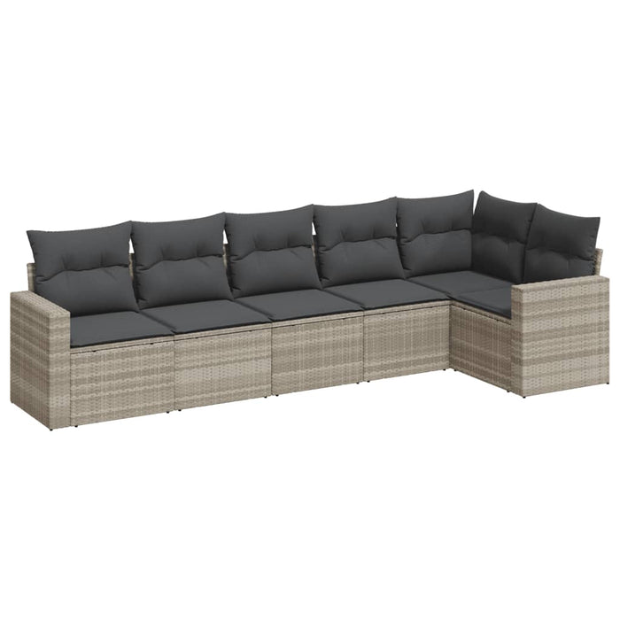 Set Divano da Giardino 6pz con Cuscini Grigio Chiaro Polyrattan