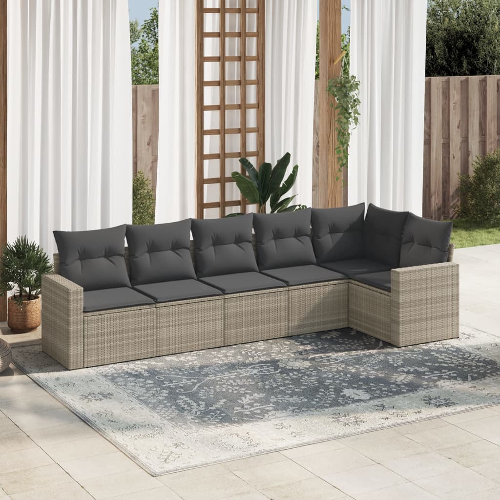 Set Divano da Giardino 6pz con Cuscini Grigio Chiaro Polyrattan 3251329