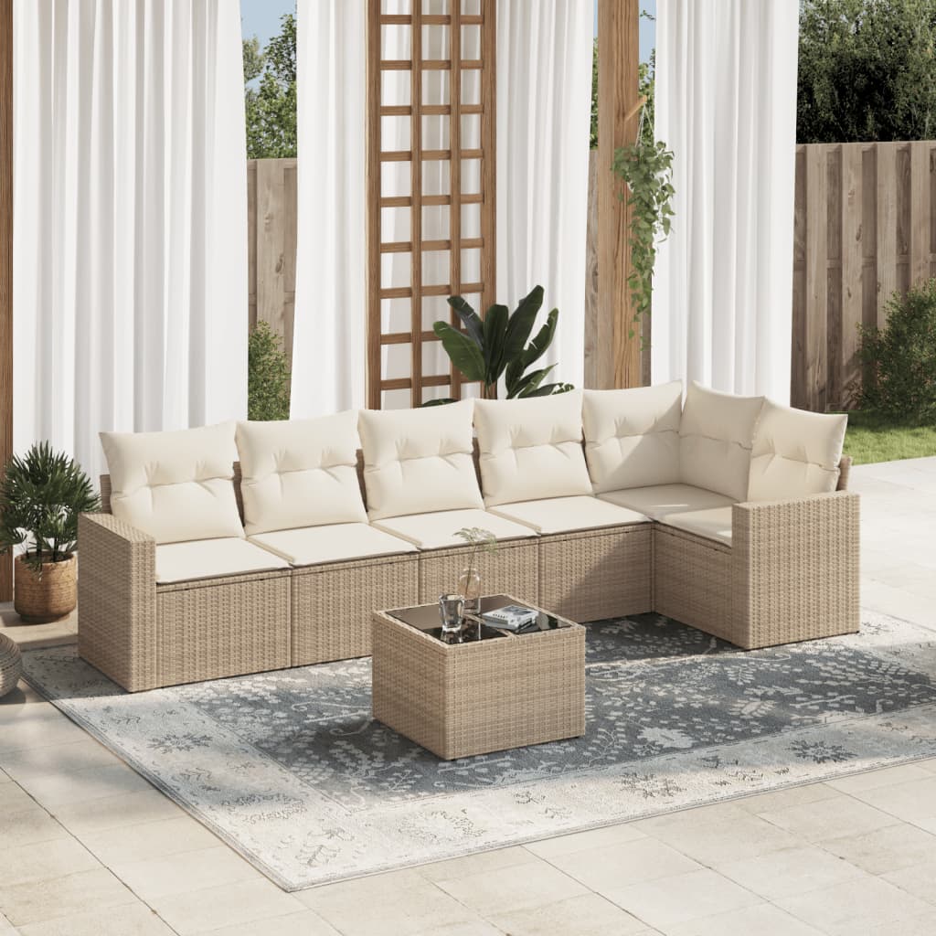 Set Divani da Giardino 7 pz con Cuscini Beige in Polyrattan 3251335