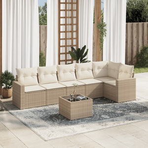 Set Divani da Giardino 7 pz con Cuscini Beige in Polyrattan 3251335