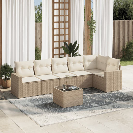 Set Divani da Giardino 7 pz con Cuscini Beige in Polyrattan 3251335