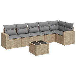 Set Divani da Giardino 7 pz con Cuscini Beige in Polyrattan 3251336