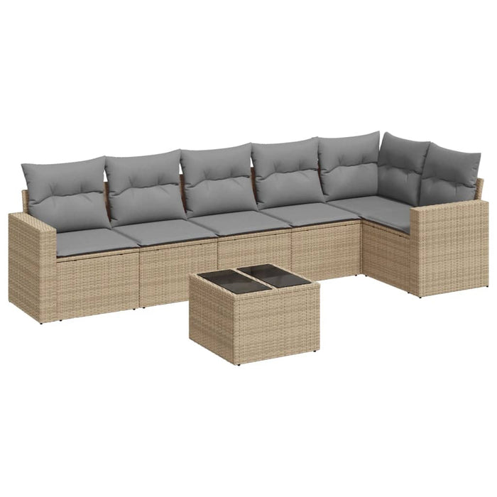 Set Divani da Giardino 7 pz con Cuscini Beige in Polyrattan 3251336