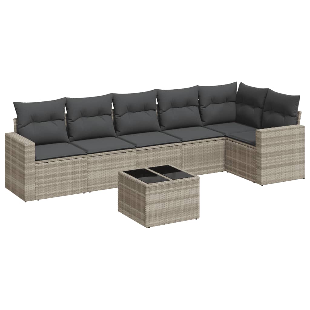 Set Divani da Giardino 7pz con Cuscini Grigio Chiaro Polyrattan
