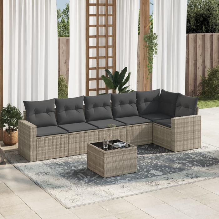 Set Divani da Giardino 7pz con Cuscini Grigio Chiaro Polyrattan
