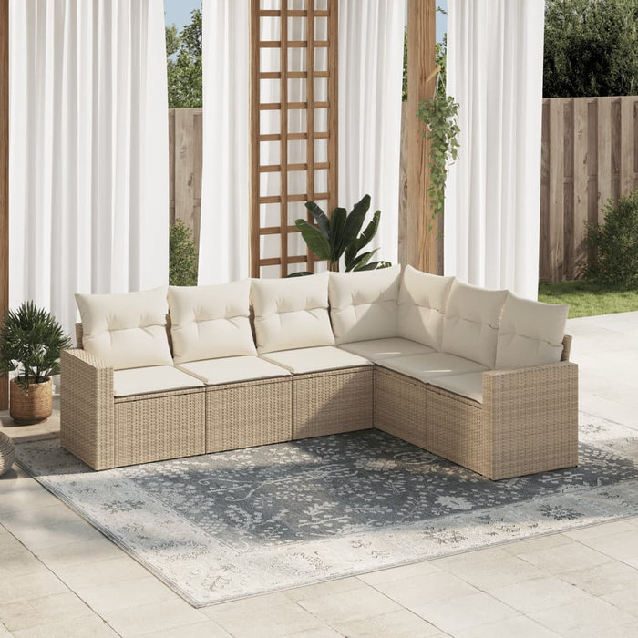 Set Divano da Giardino 6 pz con Cuscini Beige in Polyrattan 3251345