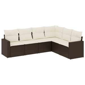 Set Divano da Giardino 6 pz con Cuscini Marrone in Polyrattan 3251350