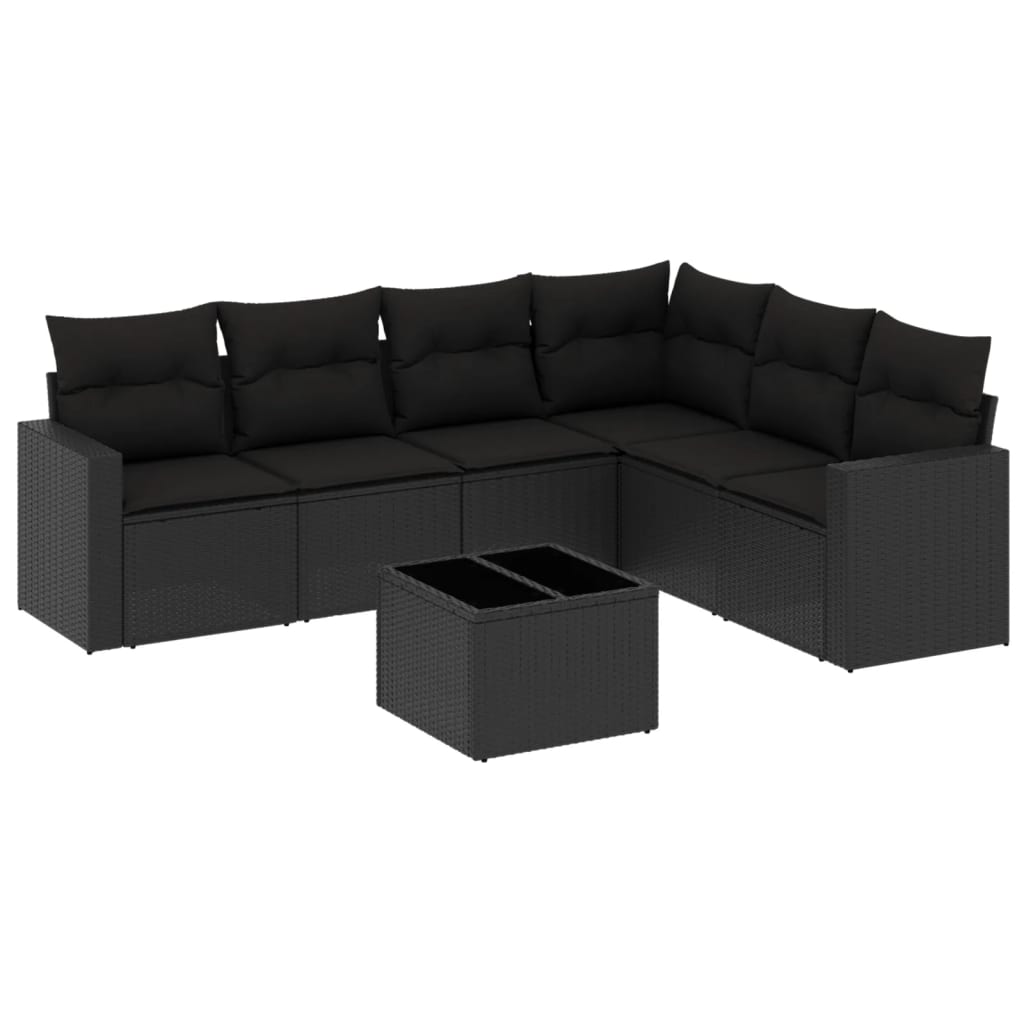 Set Divani da Giardino con Cuscini 7pz Nero Polyrattan 3251352