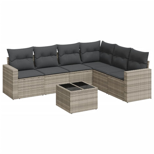 Set Divani da Giardino 7pz con Cuscini Grigio Chiaro Polyrattan