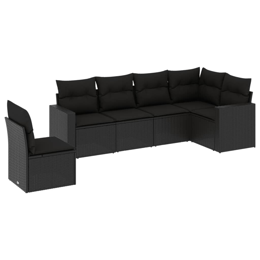 Set Divano da Giardino 6 pz con Cuscini Nero in Polyrattan 3251362