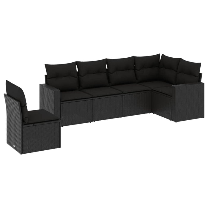 Set Divano da Giardino 6 pz con Cuscini Nero in Polyrattan 3251362
