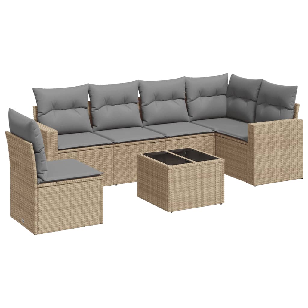 Set Divani da Giardino 7 pz con Cuscini Beige in Polyrattan 3251376