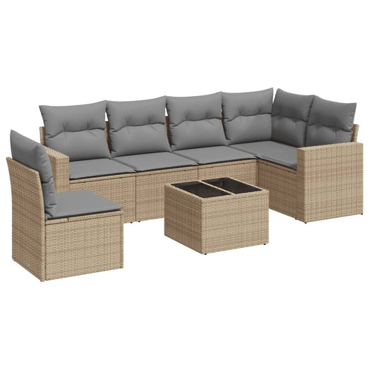 Set Divani da Giardino 7 pz con Cuscini Beige in Polyrattan 3251376