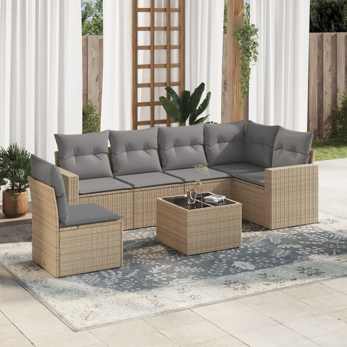 Set Divani da Giardino 7 pz con Cuscini Beige in Polyrattan 3251376