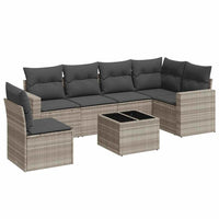 Set Divani da Giardino 7pz con Cuscini Grigio Chiaro Polyrattan