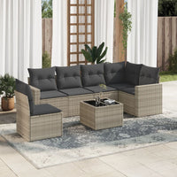 Set Divani da Giardino 7pz con Cuscini Grigio Chiaro Polyrattan