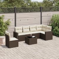 Set Divani da Giardino 7 pz con Cuscini Marrone in Polyrattan
