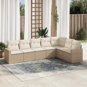 Set Divani da Giardino 7 pz con Cuscini Beige in Polyrattan 3251385
