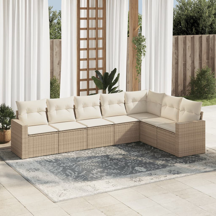 Set Divani da Giardino 7 pz con Cuscini Beige in Polyrattan 3251385