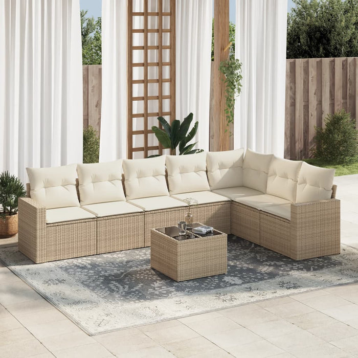 Set Divano da Giardino 8 pz con Cuscini Beige in Polyrattan 3251395