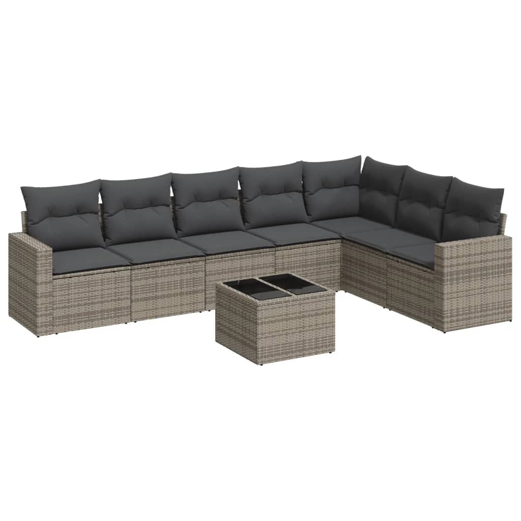 Set Divano da Giardino 8 pz con Cuscini Grigio in Polyrattan 3251397