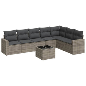 Set Divano da Giardino 8 pz con Cuscini Grigio in Polyrattan 3251397