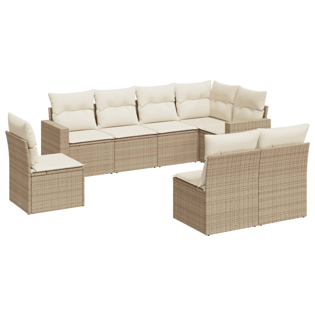 Set Divano da Giardino 8 pz con Cuscini Beige in Polyrattan
