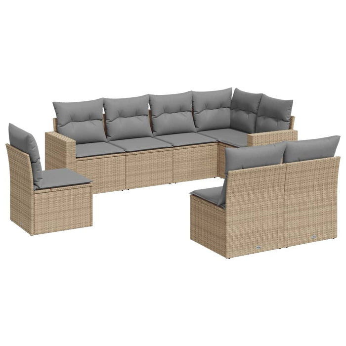 Set Divano da Giardino 8 pz con Cuscini Beige in Polyrattan 3251406
