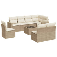 Set Divano da Giardino 9 pz con Cuscini Beige in Polyrattan 3251415