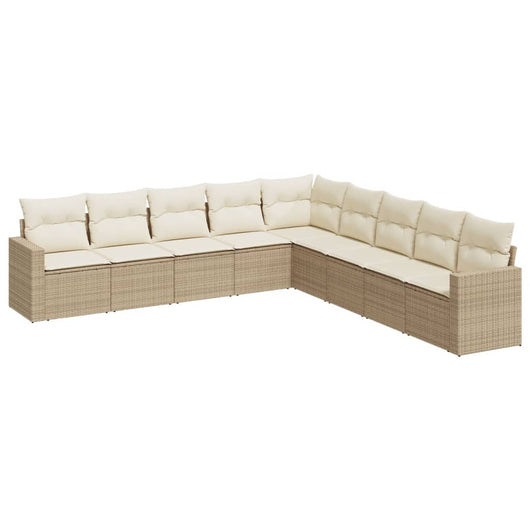 Set Divano da Giardino 9 pz con Cuscini Beige in Polyrattan 3251425