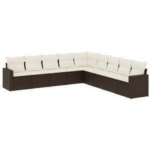 Set Divani da Giardino 9pz con Cuscini Marrone in Polyrattan 3251430
