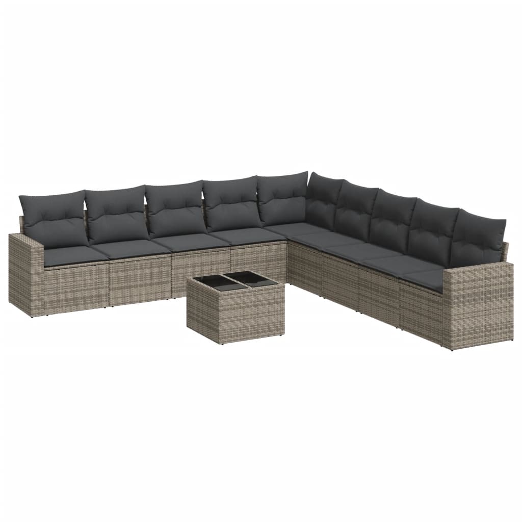 Set Divano da Giardino 10 pz con Cuscini Grigio in Polyrattan 3251437