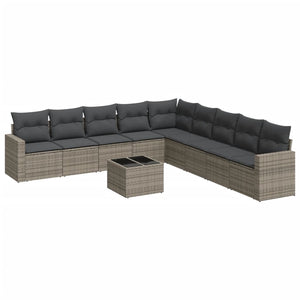 Set Divano da Giardino 10 pz con Cuscini Grigio in Polyrattan 3251437