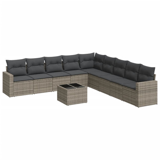 Set Divano da Giardino 10 pz con Cuscini Grigio in Polyrattan 3251437