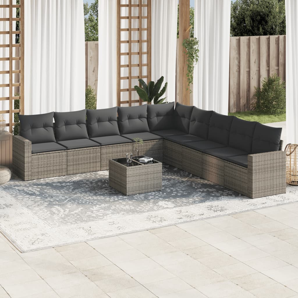 Set Divano da Giardino 10 pz con Cuscini Grigio in Polyrattan 3251437