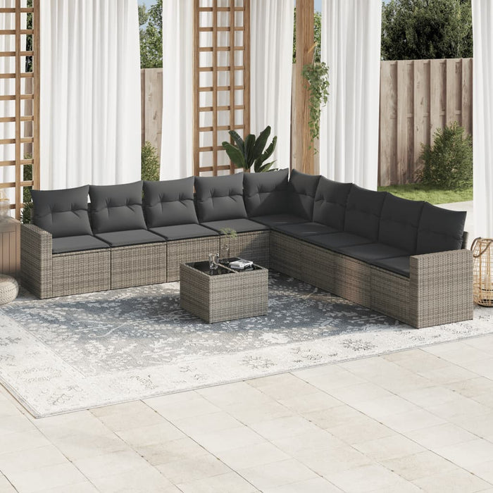 Set Divano da Giardino 10 pz con Cuscini Grigio in Polyrattan 3251437