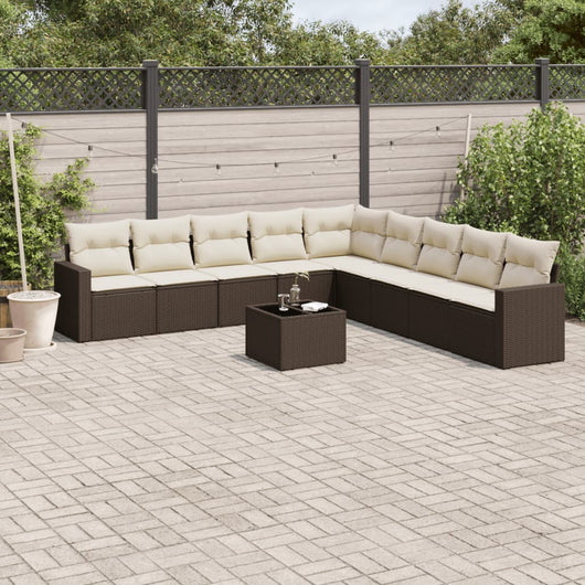 Set Divani da Giardino 10pz con Cuscini in Polyrattan Marrone 3251440