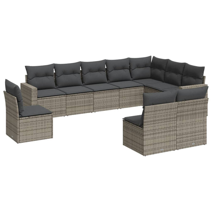 Set Divano da Giardino 10 pz con Cuscini Grigio in Polyrattan 3251447